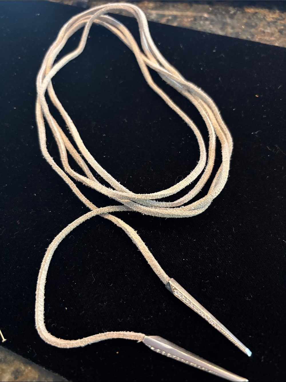 Kendra Scott Grey Suede Wrap Lariat Necklace with Silver Tips